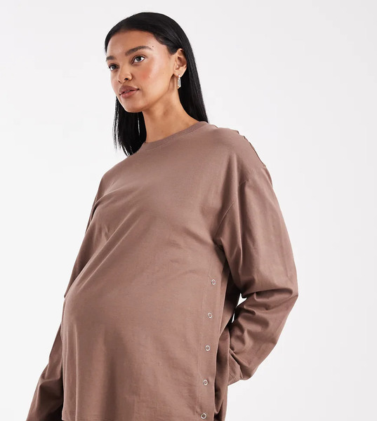  Asos Design Maternity Nursing Long Sleeve T Shirt In Chocolate Multi 