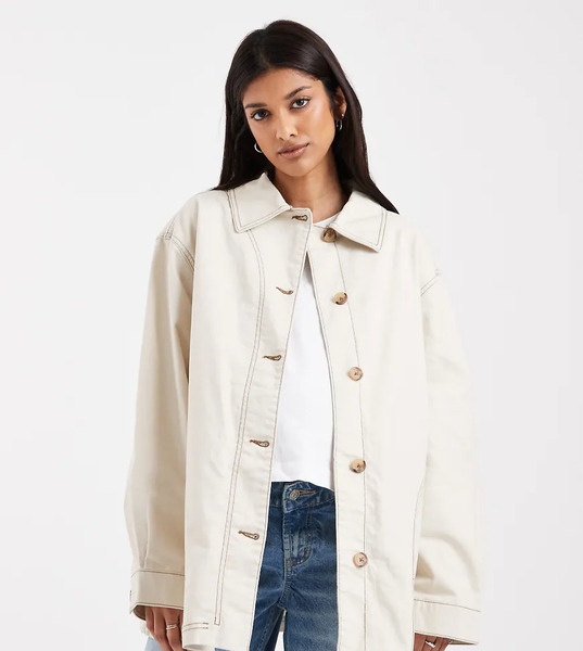  Asos Design Maternity Oversized Cotton Harrington Jacket In Oatmeal Neutral 