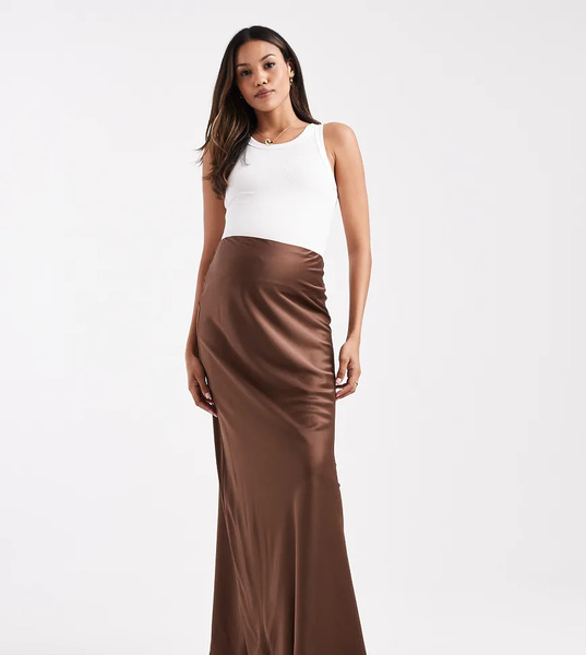  Asos Design Maternity Satin Bias Maxi Skirt Brown 