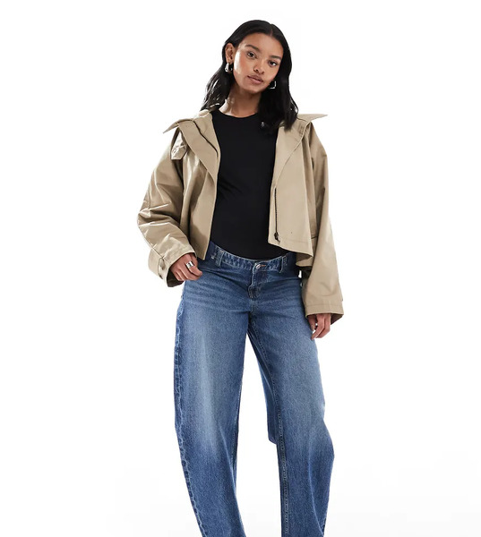  Asos Design Maternity Slim Barrel Leg Jeans In Mid Blue 