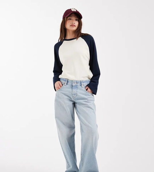  Asos Design Circular Design Collection Petite Oversized Baggy Boyfriend Jean In Soft Light Midwash Blue 