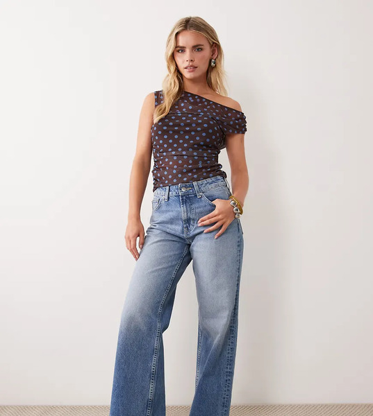  Asos Design Circular Design Collection Petite Wide Leg Dad Jean In Authentic Midwash Blue 