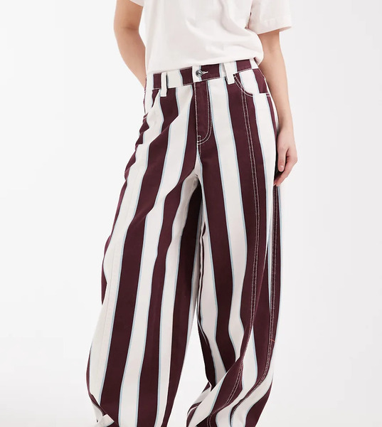  Asos Design Petite Barrel Trousers In Stripe Multi 
