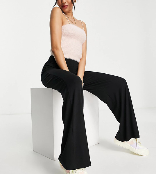  Asos Design Petite Basic Wide Leg Jersey Trouser In Black 