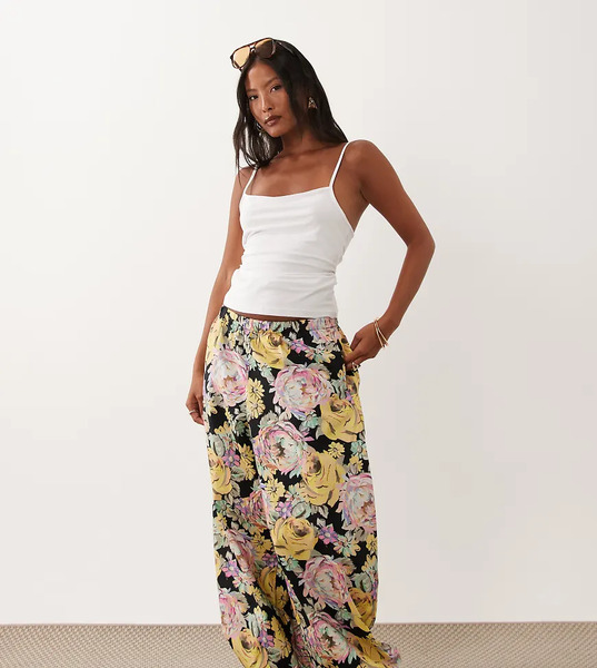  Asos Design Petite Pull On Balloon Trousers In Floral Multi 