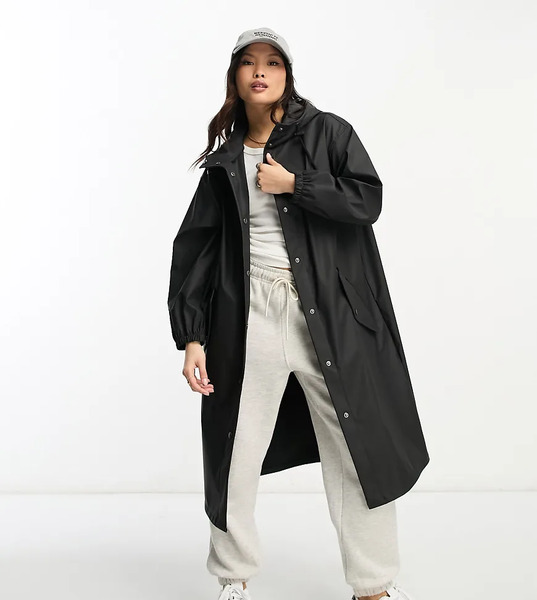  Asos Design Petite Rubberised Rain Parka Coat In Black 