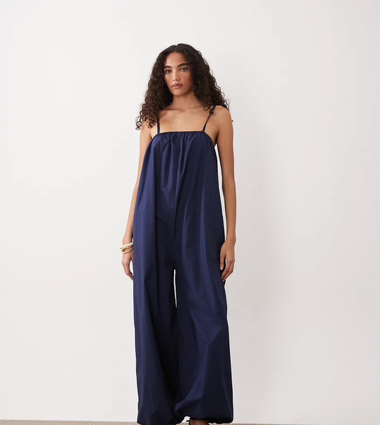  Asos Design Tall Balloon Leg Jumpsuit In Navy 