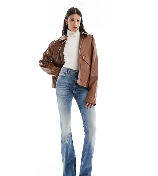  Asos Design Tall Bootcut Flare Jeans In Midwash Blue 