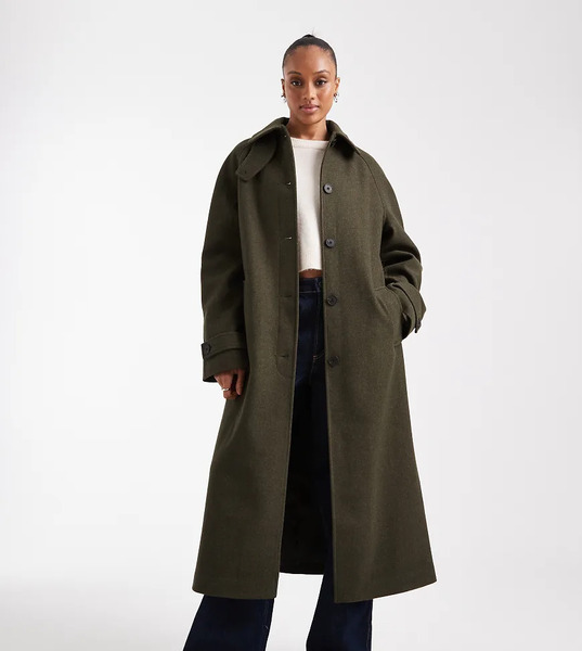  Asos Design Tall Longline Car Coat In Olive Green 