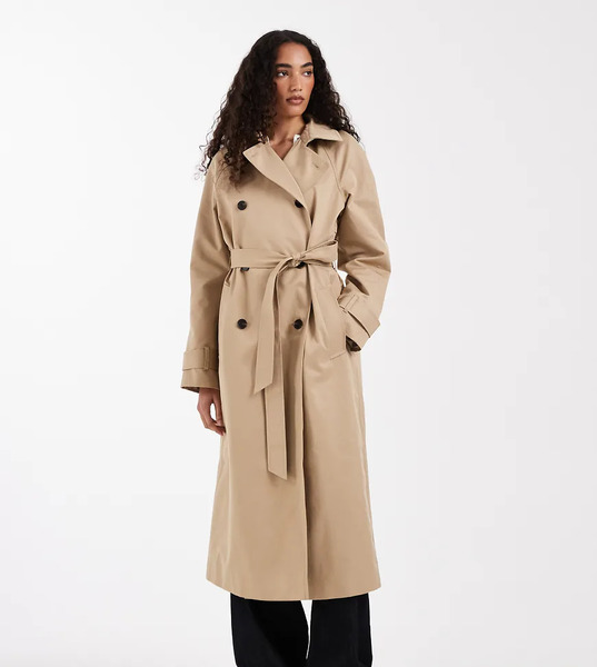  Asos Design Tall Longline Water Repellent Trench Coat In Stone Neutral 