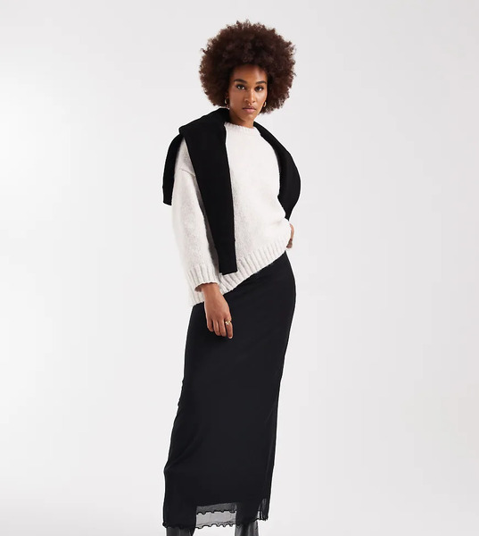  Asos Design Tall Mesh Midi Skirt In Black 