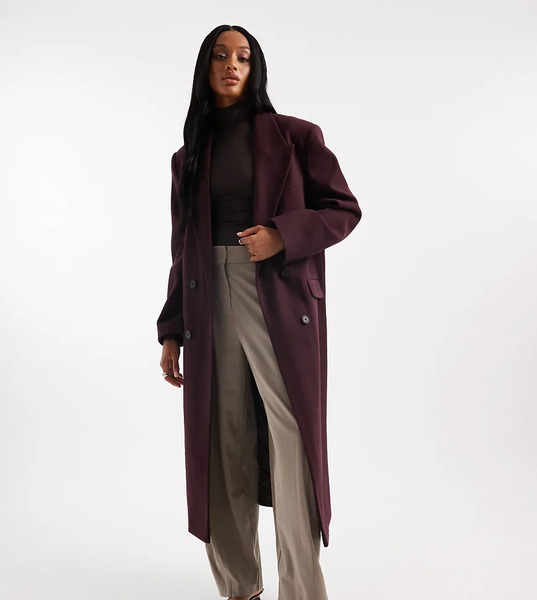  Asos Design Tall Oversized Dad Coat In Plum Purple 