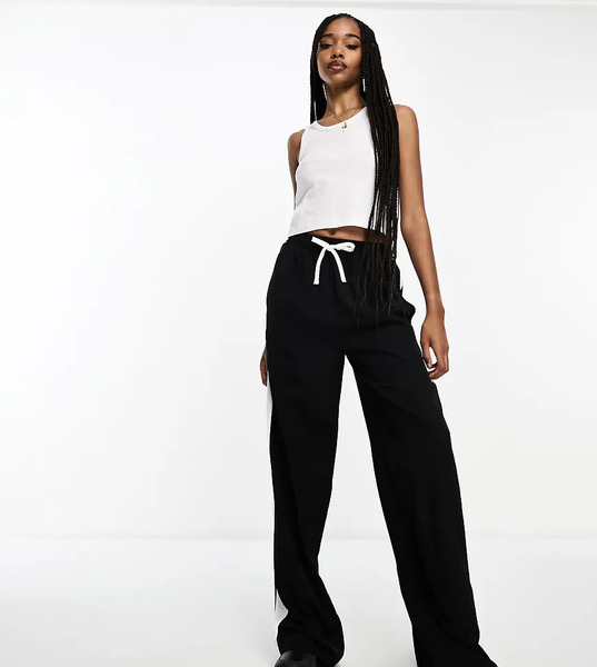  Asos Design Tall Pull On Trousers With Contrast Panel In Black 