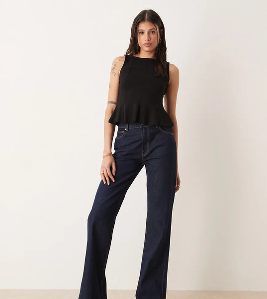  Asos Design Tall Relaxed Flare Jean In Rinse Navy 
