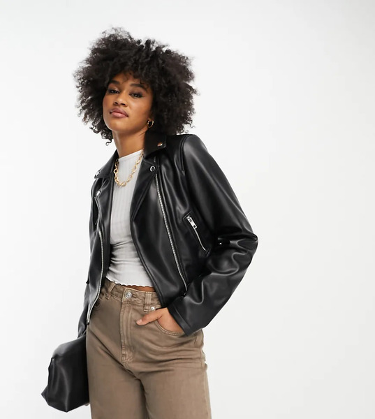  Asos Design Tall Ultimate Faux Leather Biker Jacket In Black 