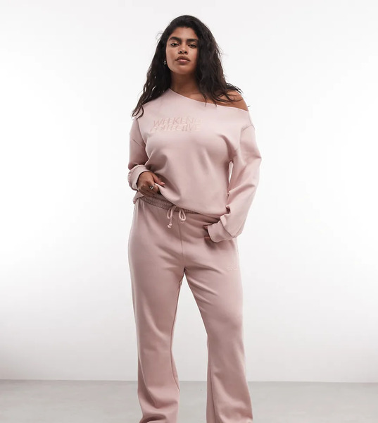  Weekend Collective Curve Co Ord Interlock Flared Trouser In Dusky Pink 