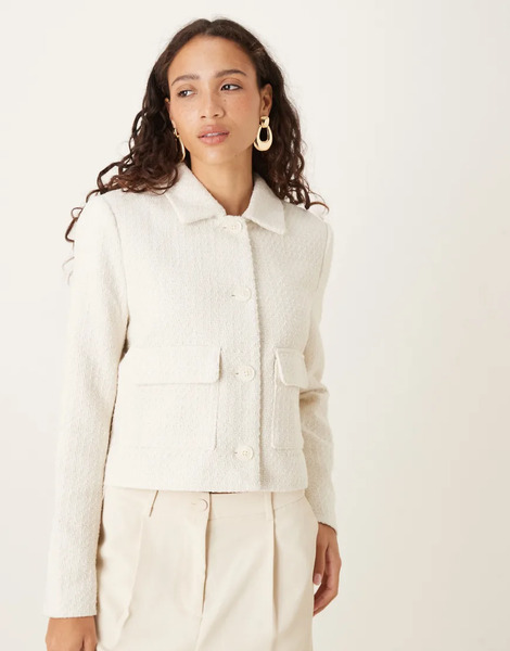  Aware Boucle Button Front Trophy Jacket In Cream White 