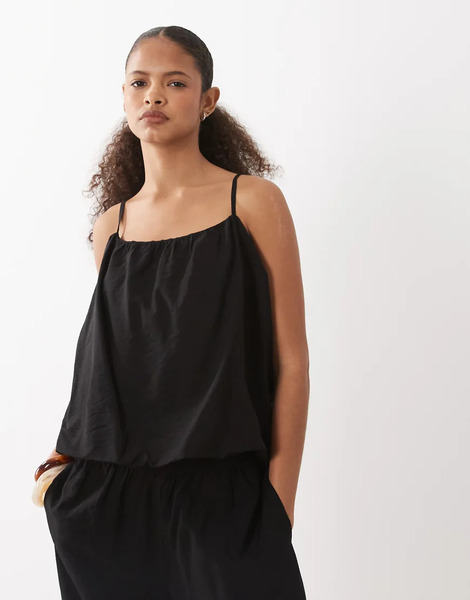  Aware Cami Strap Bubble Hem Top Co Ord In Black 