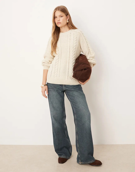  Aware Chunky Cable Knitted Oversized Jumper In Cream White 