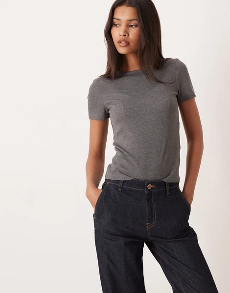  Aware Ribbed T Shirt In Medium Grey 