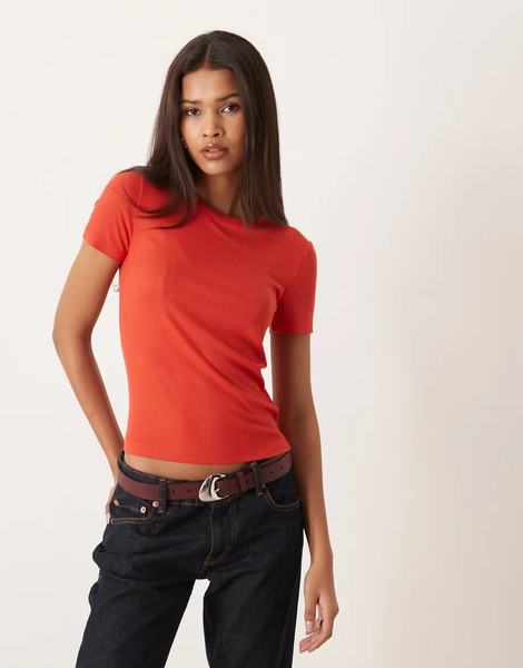  Aware Ribbed T Shirt In Red 