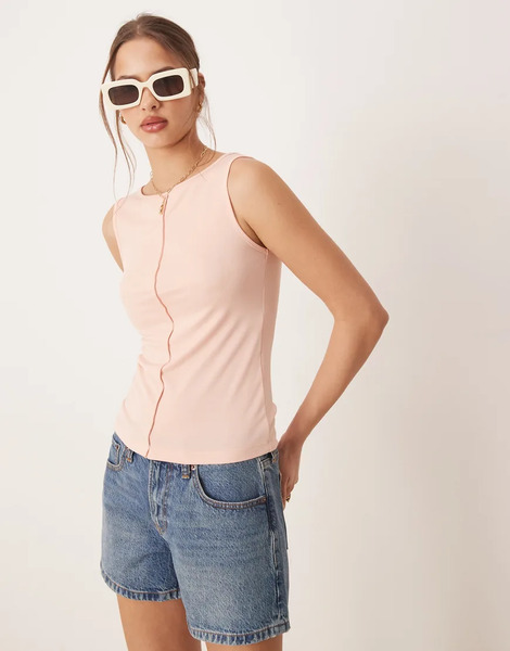  Aware Seam Front Jersey Top In Light Pink 