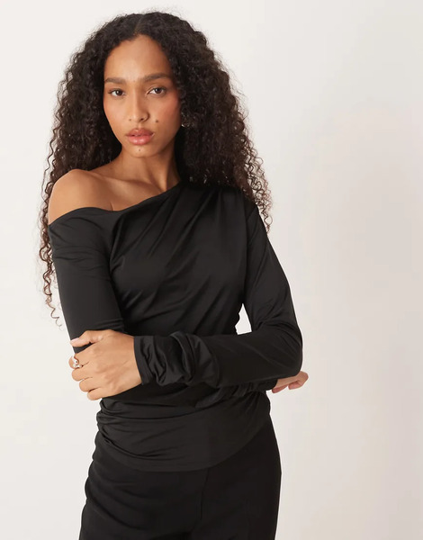  Aware Slinky Drapey Long Sleeve Top In Black 