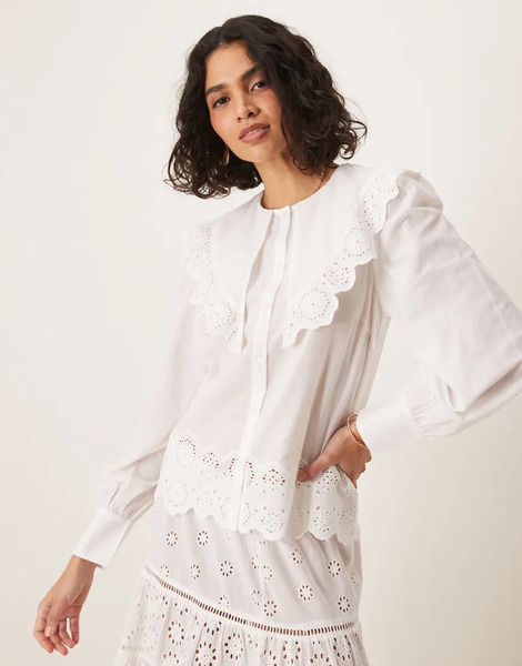  Aware Statement Collar Broderie Shirt In White 