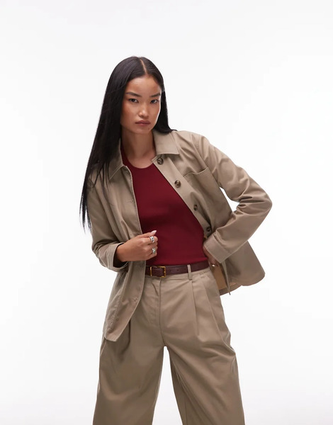  Aware Trucker Style Tailored Jacket Co Ord In Stone Neutral 