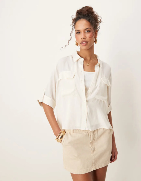  Aware Utility Shirt With Pockets In Cream White 