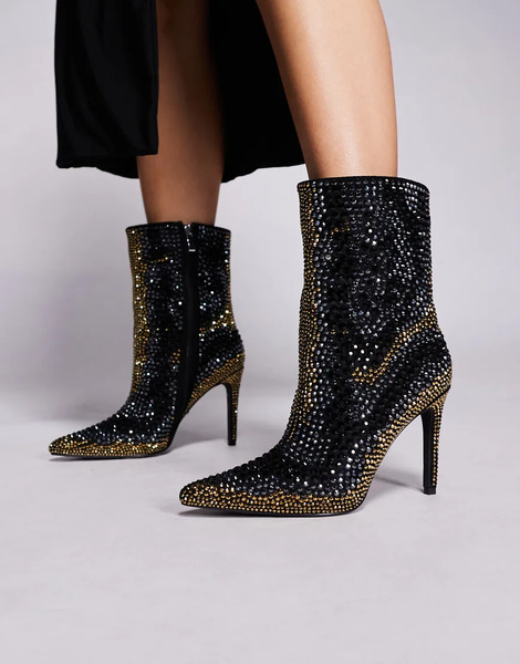  Azalea Wang Ansley Studded High Heel Ankle Boots In Black 