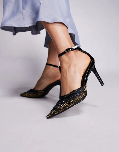  Azalea Wang Julippe Sling Back Embellished Heels In Black 