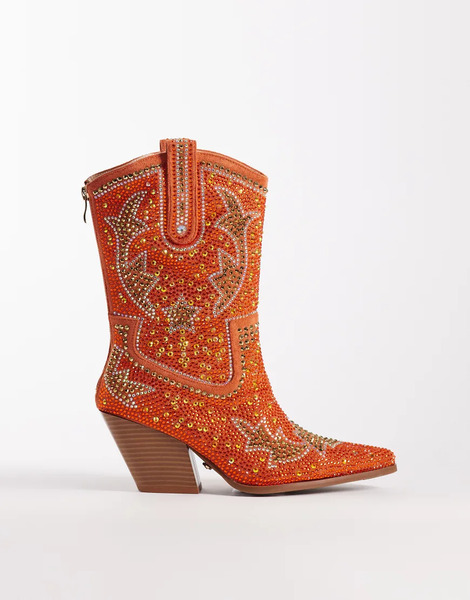  Azalea Wang Mid Ankle Western Boots With Studs In Burnt Orange 