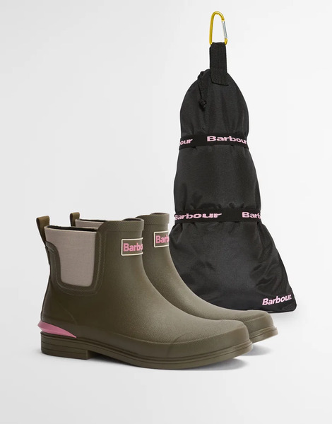  Barbour Abbeyfield Packable Wellington Boots In Khaki Green 