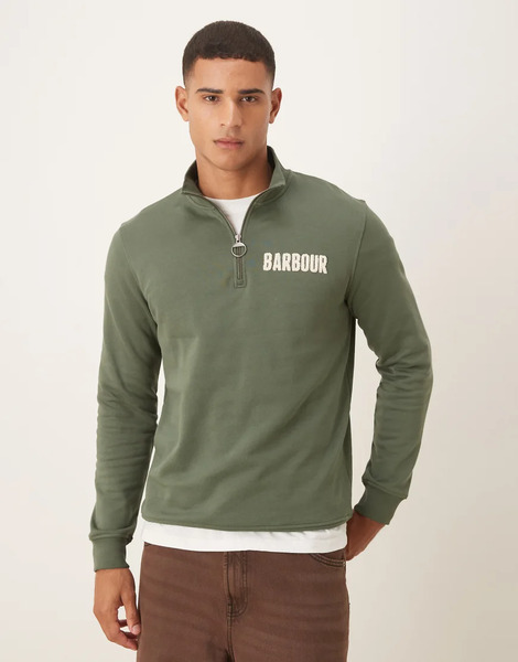  Barbour Cotes Half Zip Sweatshirt In Thyme   Dgreen 