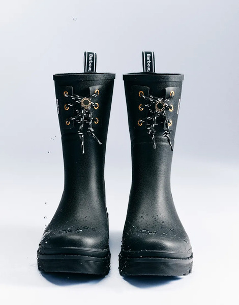  Barbour Devlin Lace Mid Wellington Boots In Black 