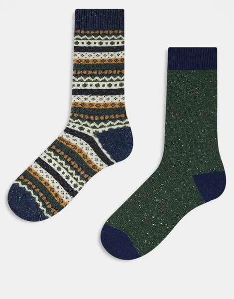  Barbour Fairisle Sock 2 Pack In Classic Mix   Dgreen 