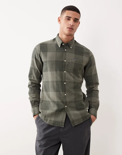  Barbour Heaney Checked Tailored Shirt In Olive Green 