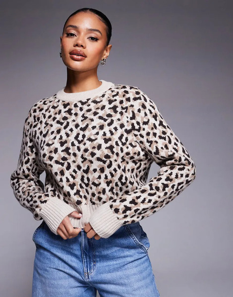  Barbour International Harley Leopard Knitted Jumper In Beige Multi 