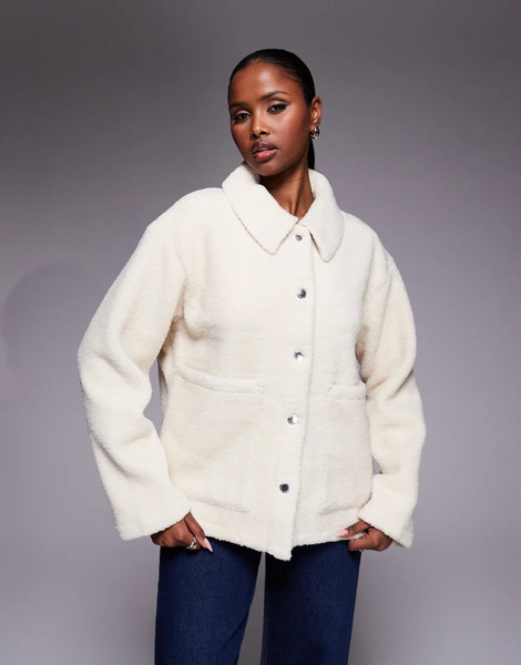  Barbour International Rae Fleece Overshirt In Bone White 
