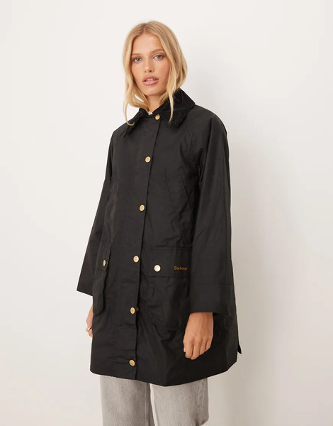  Barbour Long Beadnell Wax Jacket In Black/classic 