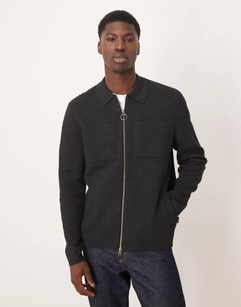  Barbour Oversized Knitted Zip Through In Charcoal Marl Grey 