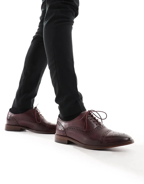  Base London Cast Washed Brogue Shoe In Dark Red Leather 