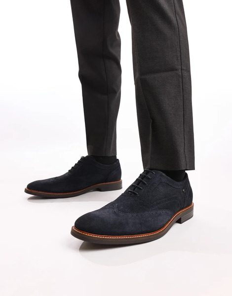  Base London Clarence Brougue Shoe In Navy 