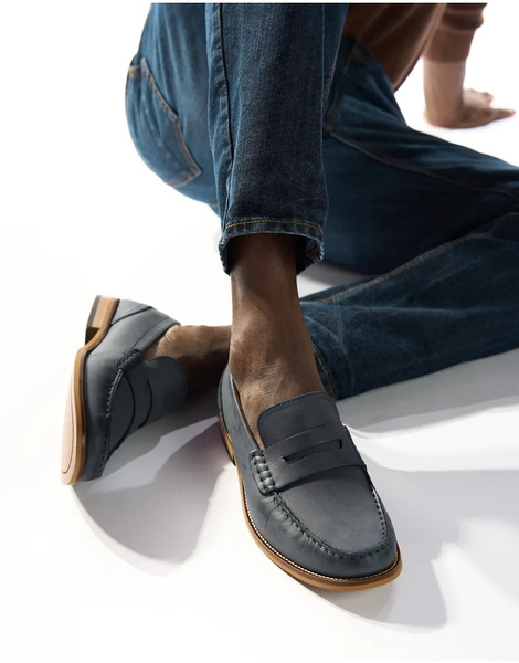  Base London Garfield Penny Loafer In Navy 