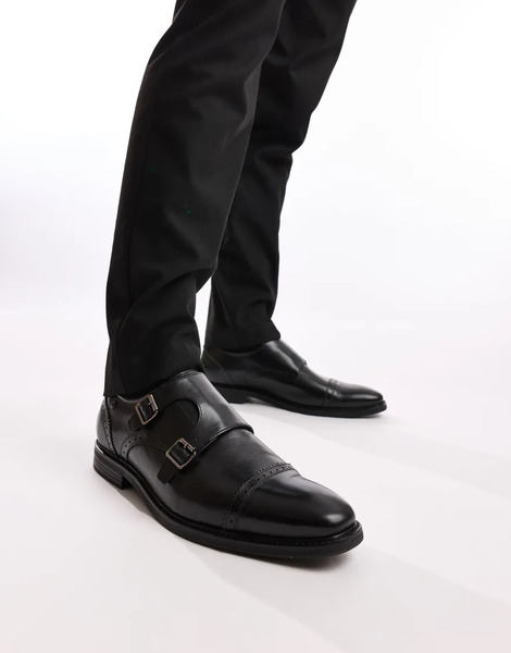  Base London Henley Double Monk Shoe In Black 