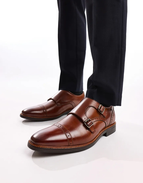  Base London Henley Double Monk Shoe In Tan Brown 