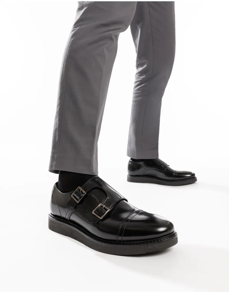  Base London Knight Monk Shoe In Black Leather 