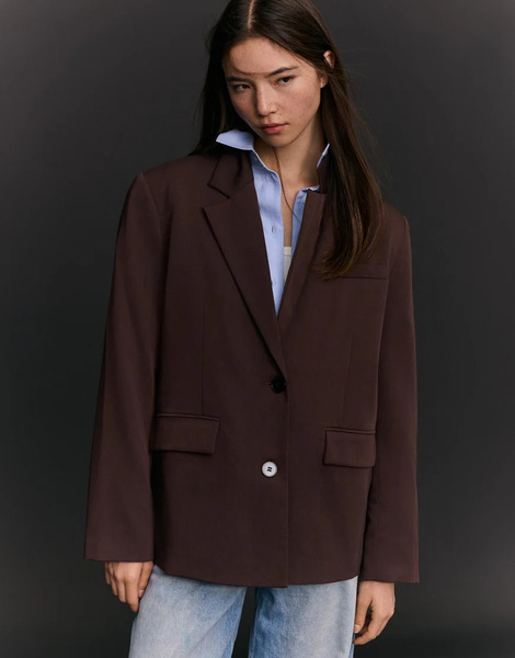 Bershka Basic Blazer In Brown 