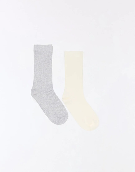  Bershka Basic Ribbed Socks In Grey 